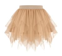 WHIPPY Tulle Skirt for Women Irregular Layered Mesh Tulle Tutu Skirt Short A-Line Ladies Tulle Skirt for Halloween Dancing Party Daily, Champagne, XL