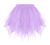 WHIPPY Tulle Skirt for Women Irregular Layered Mesh Tulle Tutu Skirt Short A-Line Ladies Tulle Skirt for Halloween Dancing Party Daily, Purple, S