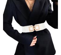 WHIPPY Wide Belts for Women Fashion Elastic Belt for Dresses Vintage Waist Belt Ladies Stretchy Belt Gold Buckle,White 27 Inches