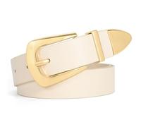 WHIPPY Women Leather Belt for Jeans Dresses Trousers Fashion Ladies Western Belt Gold Buckle Belts for Women, Beige 37"