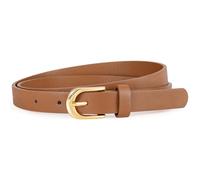 WHIPPY Women Skinny Leather Belt Gold Buckle Thin Waist Belts for Jeans, Dresses, Trousers Fashion Ladies Slim Belt, Brown, Fit waist size 26"-31"