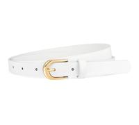 WHIPPY Women Skinny Leather Belt Gold Buckle Thin Waist Belts for Jeans, Dresses, Trousers Fashion Ladies Slim Belt, White, Fit waist size 26"-31"