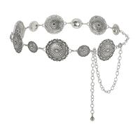 WHIPPY Women Western Metal Concho Belt, Vintage Boho Gold Chain Belts for Women Dresses Jeans Adjustable Cowgirl Waist Chain Country Concert Outfit, Silver(round), Fit waist size below 44"