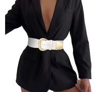 WHIPPY Women Wide Elastic Waist Belt for Dresses Fashion Ladies Stretchy Waistband Thick Leather Waist Belt Gold Buckle, White(33"-38")