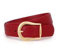 WHIPPY Women's Leather Belts for Jeans Pants Trousers Ladies Fashion Belt Retro Vintage Waist Belts Gold Buckle,Red 43.34"