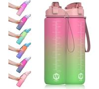 WHIPY 1L Water Bottle with Straw - Leak-Proof & BPA Free Reusable Sports Bottle for Hydration Durable Drink Bottle for Gym, Sports (Pink and Green)