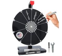 Whirl of Fun 12 inch Black Prize Wheel - Spinning Wheel for Prizes with Stand, 10 Slots, Customize Erasable Dry Erase Surface, Portable, Tools Included, Made in USA