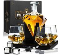 Whisiskey - Whiskey Decanter - Diamond - 1000 ml - Whiskey Carafe Set - Gifts for Men - Inc. 4 Whiskey Glasses - 4 Whiskey Stones - Spout - Glass Stopper and Pliers