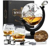 Whisiskey - Whiskey Decanter - Globe - 900 ml - Whiskey Carafe Set - Gifts for Men - Inc. 2 Whiskey Glasses - 4 Whiskey Stones - 2 Coasters - Glass Stopper and Pliers