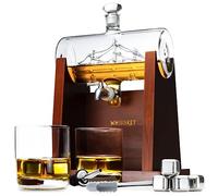WHISISKEY - Whiskey Decanter Set - 1100ML Ship Carafe - Whiskey Gift Sets for Men - Whisky Set - Glass Gifts for Men - Inc. 2 Whiskey Glasses, 4 Whiskey Stones, Accessories