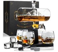 WHISISKEY - Whiskey Decanter Set - 1100ML Ship Carafe - Whiskey Gift Sets for Men - Whisky Set - Glass Gifts for Men - Inc. 4 Whiskey Glasses, 4 Whiskey Stones, Accessories