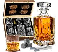WHISISKEY - Whiskey Decanter Set - 700ML Classic Carafe - Whiskey Gift Sets for Men - Whisky Set - Glass Gifts for Men - Inc. 4 Whiskey Glasses, 8 Whiskey Stones, Accessories