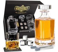 WHISISKEY - Whiskey Decanter Set - 700ML Classic Carafe - Whiskey Gift Sets for Men - Whisky Set - Glass Gifts for Men - Inc. 2 Whiskey Glasses, 4 Whiskey Stones, Accessories