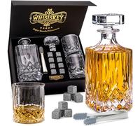 WHISISKEY - Whiskey Decanter Set - 700ML Classic Carafe - Whiskey Gift Sets for Men - Whisky Set - Glass Gifts for Men - Inc. 2 Whiskey Glasses, 8 Whiskey Stones, Accessories