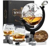 Whisiskey - Whiskey Decanter Set - 900ML Globe Carafe - Gift Sets for Men - Whisky Set - Glass Gifts for Men - Inc. 2 Whiskey Glasses, 8 Whiskey Stones, Accessories