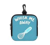 Whisk Me Away Small Waterproof Zipper Pouch-Neoprene Storage Bag for Earbuds, Keychain Clip Case