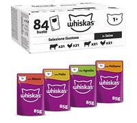 whiskas 1+ Adult Classic Selection in Gravy 84 Pouches, Adult Wet Cat Food, Megapack (84 x 85 g)