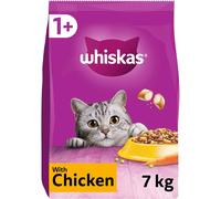 WHISKAS - 1+ Adult Dry Cat Food - 7kg - Biscuits Made with Chicken