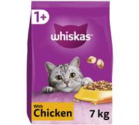WHISKAS - 1+ Adult Dry Cat Food - 7kg - Biscuits Made with Chicken - Bulk Cat Food Bag