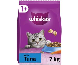 WHISKAS - 1+ Adult Dry Cat Food - 7kg - Biscuits Made with Tuna - Bulk Cat Food Bag