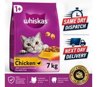 Whiskas 1+ Dry Cat Food for Adult cats with Chicken, 1 bag (1 x 7 kg)