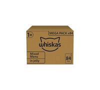 Whiskas 1+ Adult Mixed Selection in Jelly 84 Pouches, Adult Wet Cat Food, Megapack (84 x 85 g)