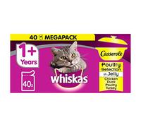 Whiskas 1+ Casserole, Wet Cat Food for Adult Cats, Poultry Selection in Jelly, 40 Pouches (40 x 85 G)