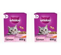 whiskas 1+ Cat Complete Dry Food with Salmon 5 x 800 g (Pack of 2)