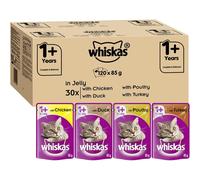 Whiskas 1+ Cat Pouches Casserole Mixed Selection in Jelly, Suitable for Adult Cats Aged 1+, MegaPack, 120 x 85 g