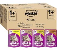 Whiskas 1+ Cat Pouches Casserole Mixed Selection in Jelly, Suitable for Adult Cats Aged 1+, MegaPack, 120 x 85 g
