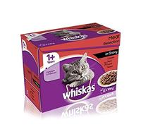 Whiskas 1+ Cat Wet Food in Pouch for Adult Cats, Meaty Selection in Gravy, 12x 100g