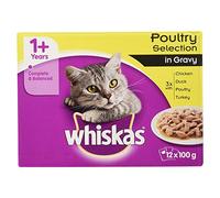 Whiskas 1+ Cat Wet Food in Pouch for Adult Cats, Poultry Selection in Gravy, 12x 100g