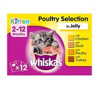 Whiskas <1 Cat Wet Food in Pouch for Kitten, Poultry Selection in Jelly, 12x 100g