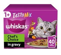 120 x 85g Whiskas 1+ Chef's Choice Mix Mixed Adult Wet Cat Food Pouches in Gravy