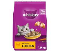 Whiskas 1+ Chicken Pack of 4 x 1.9 kg Bags, Adult Cat Dry Food