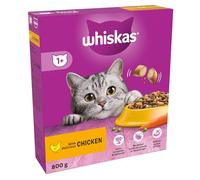 Whiskas 1+ Chicken Pack of 5x800g Bags, Adult Cat Dry Food