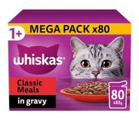 Whiskas 1+ Classic Meals Adult Wet Cat Food Pouches in Gravy 80 × 85g Pouches (Classic Meaty Meal)