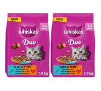 WHISKAS 1+ DUO Surf & Turf Dry Cat Food 1.9kg (Pack of 2)