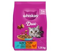 WHISKAS 1+ DUO Surf & Turf Dry Cat Food 4x1.9kg