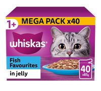 WHISKAS - 1+- Adult Wet Cat Food Pouches - 40 x 85 g - Fish in Jelly - Bulk Cat Food Megapack - 40 Pouches