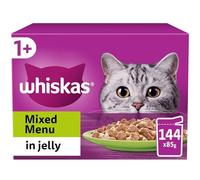 Whiskas 1+ Mixed Menu in Jelly, 144 x 85g Pouches, Adult Wet Cat Food