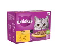 Whiskas Wet Cat Food Pouches 1+ Poultry Feasts in Gravy Adult – 12 x 85g (Pack of 4)