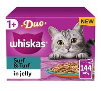 Whiskas 1+ Surf & Turf in Jelly, 144 x 85g Pouches, Adult Wet Cat Food