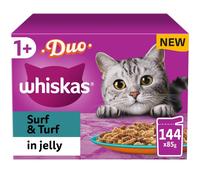 Whiskas 1+ Surf & Turf in Jelly 144 x 85g Pouches ? Adult Wet Cat Food Megapack with Meat & Fish Variety, Nutritionally Balanced Meals with Essential