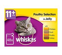 Whiskas 11+ Cat Pouches Poultry Selection in Jelly 12 x 100g (Pack of 4, Total 48 Pouches)