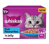 Whiskas 11+ Senior Fish Favourites in Jelly, 144 x 85g Pouches - Wet Cat Food for Senior Cats, Supports Healthy Aging