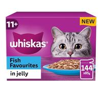 Whiskas 11+ Senior, Fish Favourites in Jelly, 144 x 85g Pouches, Wet Cat Food