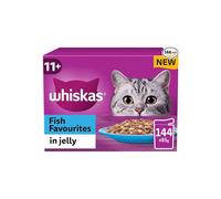 Whiskas 11+ Senior Fish Favourites in Jelly, 144 x 85g Pouches - Wet Cat Food for Senior Cats, Supports Healthy Aging