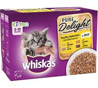 Whiskas 2-12 Months Kitten Pure Delight Wet Cat Food Pouches, Delicious and Tasty Poultry Selection in Jelly, 12 x 85 g