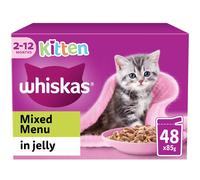 Whiskas 2-12months Kitten Wet Cat Food Pouches Mixed Menu in Jelly 48 x 85g